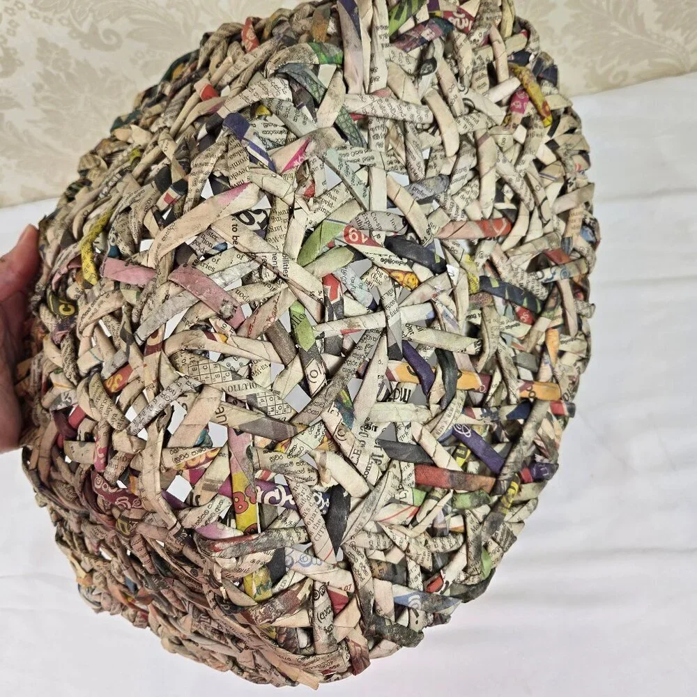 Handmade Double Handled Oval Shaped Basket Made From Newspapers